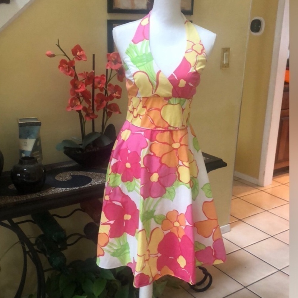 Lilly Pulitzer🚫SOLD🚫White Label Vintage Floral Midi Halter Tie A line Dress - Picture 15 of 15